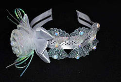 Обруч для волосся фатин — велика квітка кольорового дощика — 3 бантики