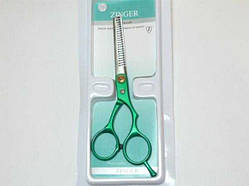 Ножиці перукарські філірувальні зелені ручки 140х10 мм