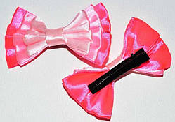 Шпилька качечка для волосся 7х4 см 2 шт. бант атлас рожевий із малиновим