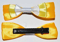 Качечка для волосся, бант атлас, білий із жовтим (2 шт.) 11_9_52a2