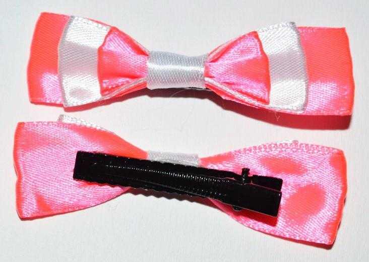 Качечка для волосся 8х2,5 см 2 шт. бант атлас білий із рожевим, фото 1