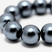 Бусини скло під перли глянсові круглі 10 мм сірий (80 шт) БА000000450