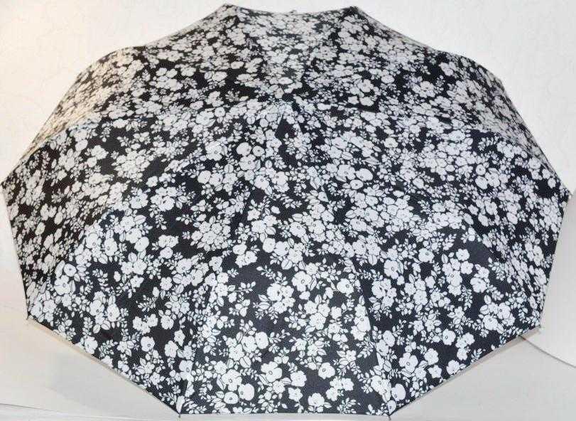 Парасолька від дощу Квіти 115х61 см Автомат Антивітер Чорно-біла, фото 1