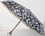 Парасолька від дощу Квіти 115х61 см Автомат Антивітер Чорно-біла, фото 3