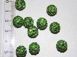 Бусини шамбалу 10 мм, стрази зелені (5 шт) 24_1_49a7