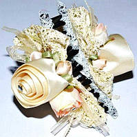 Краб для волосся чорний пластик, мереживо, троянда з атласу, розмір 9х5 см, бежевий