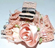 Краб для волосся чорний пластик, мереживо, троянда з атласу, розмір 9х5 см, рожевий