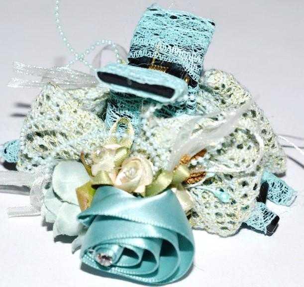 Краб для волосся чорний пластик, мереживо, троянда з атласу, розмір 9х5 см, блакитний, фото 1