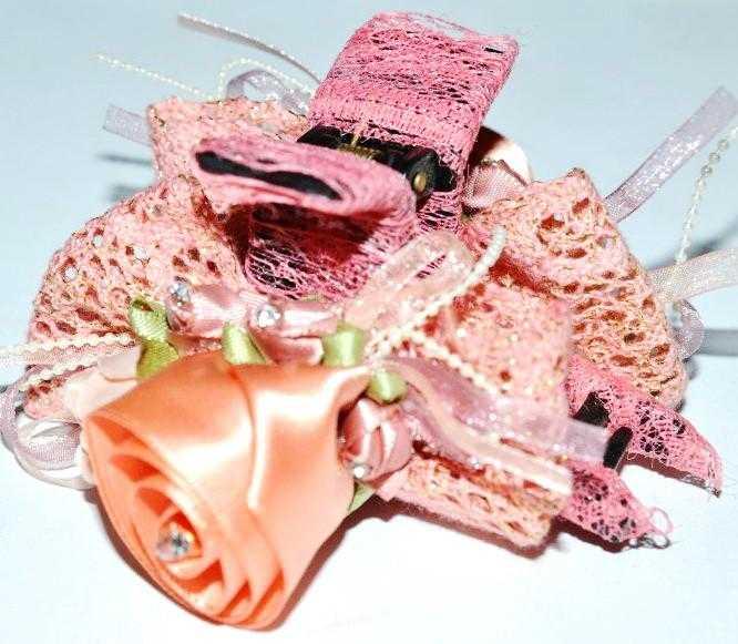 Краб для волосся чорний пластик, мереживо, троянда з атласу, розмір 9х5 см, оранжевий, фото 1