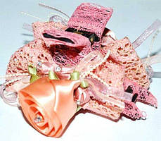 Краб для волосся чорний пластик, мереживо, троянда з атласу, розмір 9х5 см, оранжевий