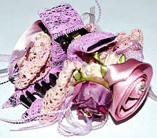 Краб для волосся чорний пластик, мереживо, троянда з атласу, розмір 9х5 см, бузковий