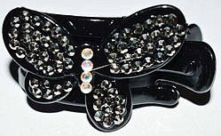 Краб для волосся 9х3 см пластик чорний стрази білі