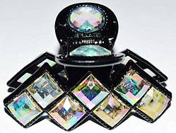 Краб для волосся 8х4 см чорний пластик каміння хамелеон