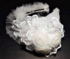 Обруч для волосся фатин біла квітка мереживо-блискітки