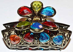 Краб для волосся, пластик, каміння кольорові(1 шт) 144_4_70