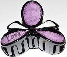 Краб для волосся 7х4 см — пластик тканина бузкова з білим