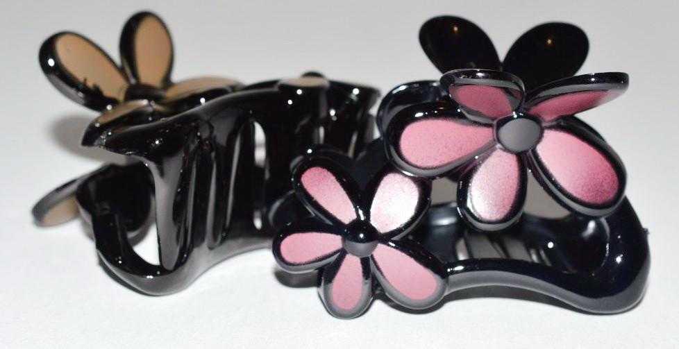 Краб для волосся 8х4,5 см пластик дві квітки кольору в асортименті, фото 1