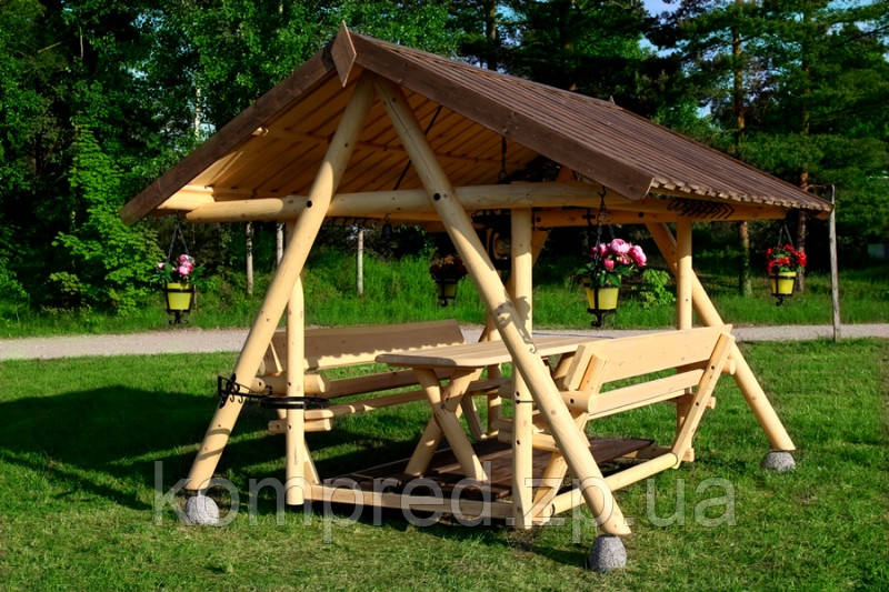 Садова гойдалка-альтанка з регульованими бетонними опорами, фото 1