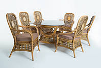 Обеденный комплект плетенной мебели Ацтека светло-коричневый (стол + 6 кресел)