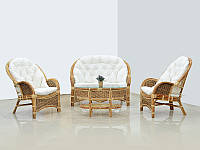 Плетенный комплект мебели софа, 2 кресла и столик из натурального ротанга