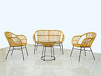 Плетеный комплект мебели для террасы, балкона из ротанга софа, 2 кресла и кофейный столик