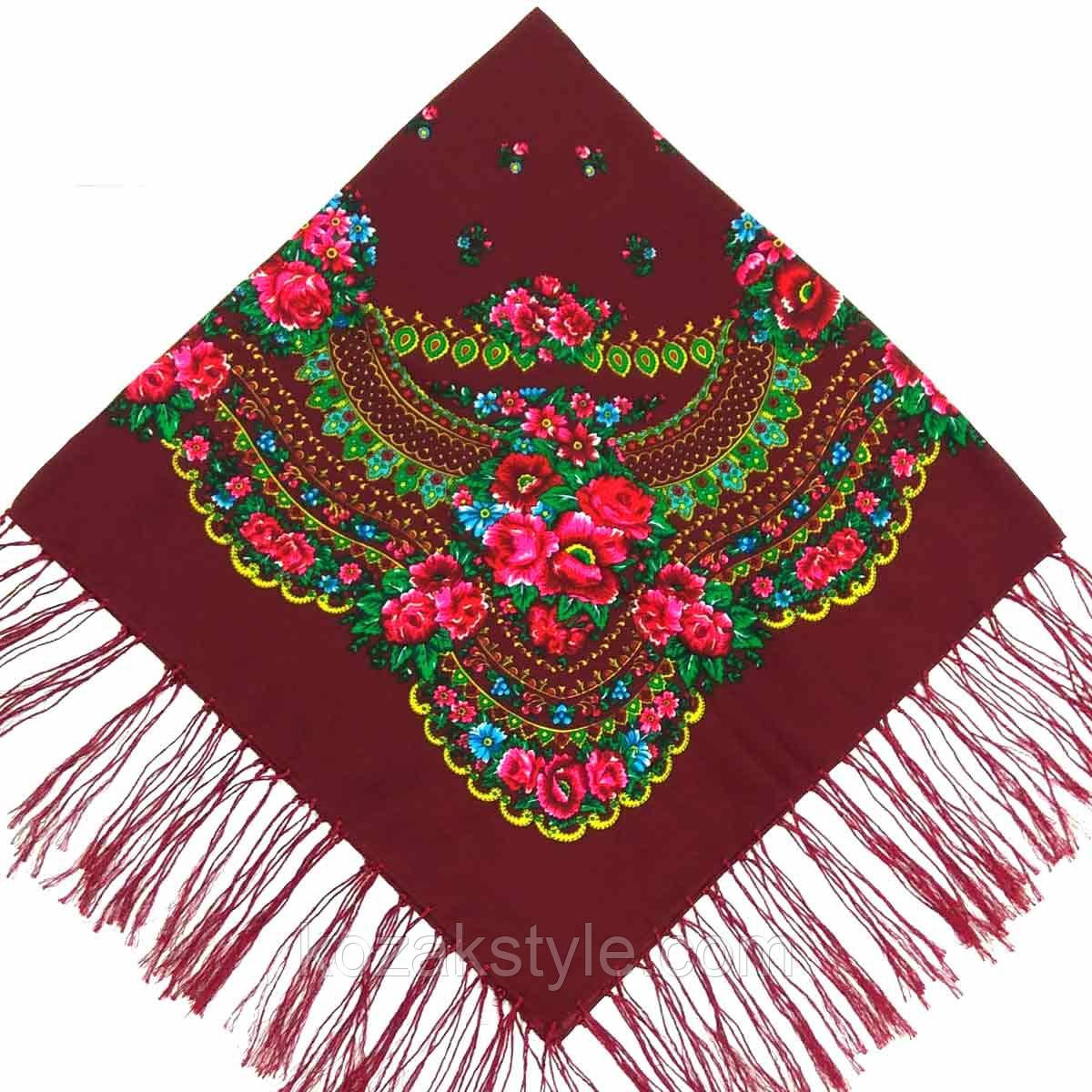 Хустка народна з бахромою (80*80) вишнева