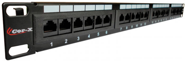 Патч панель 19 дюймов 1U 24 порта RJ45 Cat 5E Cor-X PP-19/1-24-8P4C-C5 ...