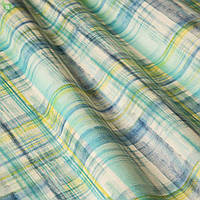 Декоративная ткань для штор, подушек, мебельных чехлов с размытыми желто-голубыми квадратами Испания
