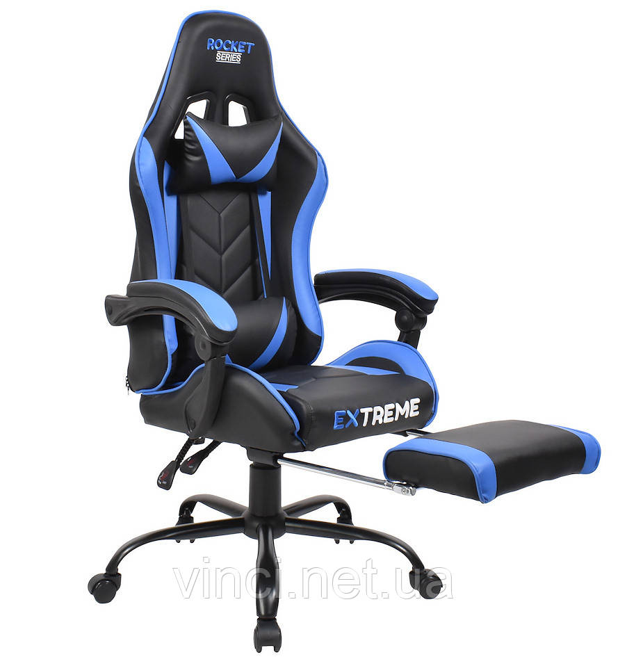 Крісло Ігрове з підставкою і подушками Extreme ROCKET Blue Геймерское кресло Игровое кресло Геймерське крісло, фото 1
