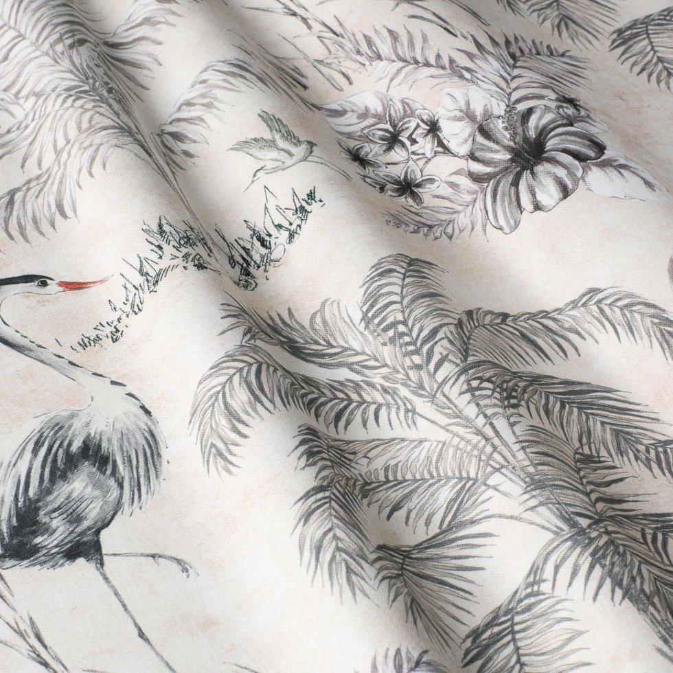 Декоративні тканини для штор, подушок, покривал, скатертин з великими сірими рослинами і птахами Іспанія
