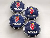 Колпачки заглушки в литые диски Saab 60/56/10 мм. Синие Хром.основа