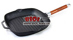 Сковорода ГРІЛЬ чавунна 26х26 см зі знімною ручкою БІОЛ 1026. Сковорідка-гриль чавунна