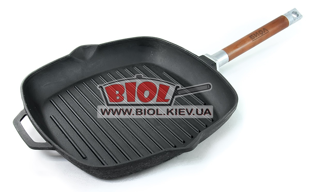 Сковорода ГРІЛЬ чавунна 28х28 см зі знімною ручкою БІОЛ 1028. Чавунна сковорідка-гриль, фото 1