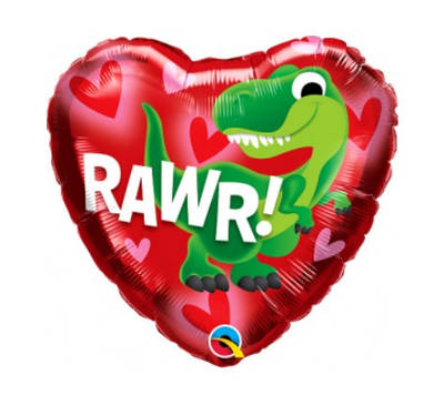 Q 18" Dino-Rawr Heart.  Куля повітряна фольгована Серце динозаврик, В УП 14 лютого