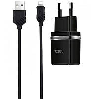 Блочек на два выхода юсб Hoco C77А Black + USB кабель айфон и айпад (2.1A)