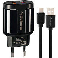 Блок сетевой зарядка Gelius Pro Avangard GP-HC06 2USB 2.4A + Cable Type-C Black