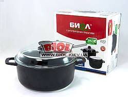 Каструля алюмінієва 3 л з антипригарним покриттям і скляною кришкою БІОЛ K301PC