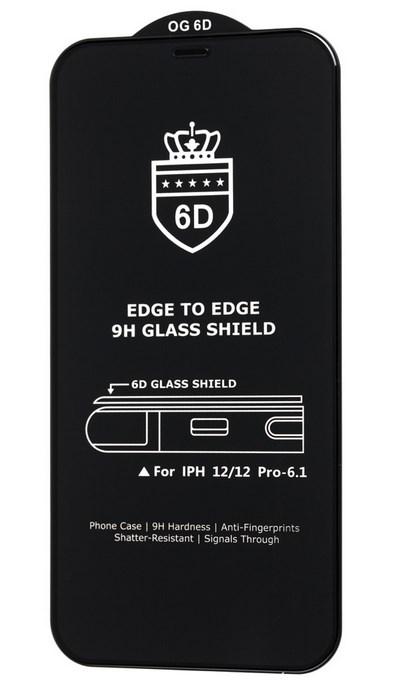 Захисне скло 6D для iPhone 12/12 Pro OG Crown (сітка) чорне на повний екран