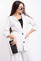 Женский пиджак удлиненный свободного кроя Криспи в полоску 42-52 размеры графитовый и белый Белый, 42
