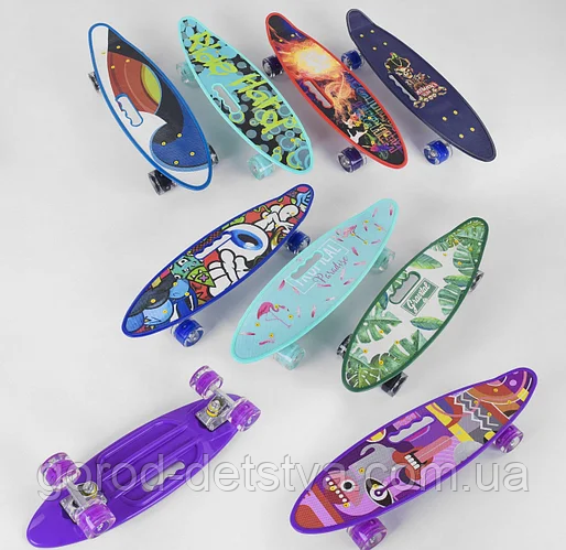 Скейт Пенні борд С40310 Best Board, 6 видів, дошка 55 см, PU колеса, світяться колеса, в кульку