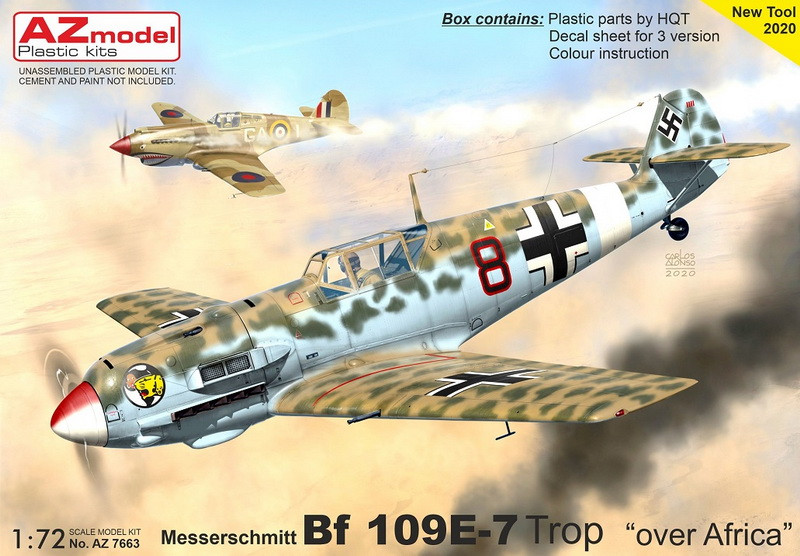Пластикова модель 1/72 AZ model 7663 німецький винищувач Messerschmitt Bf 109E-7Trop „Over Africa“, фото 1