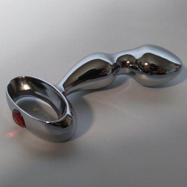 Вигнута анальна пробка для простати з ручкою, Стальна