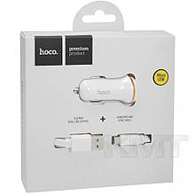 Hoco Z1 Car Charger Set (Lightning) (2 USB)(2.1 A) — White
