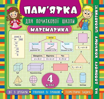 Книга "Пам'ятка для початкової школи.Математика. 4 клас" 845457
