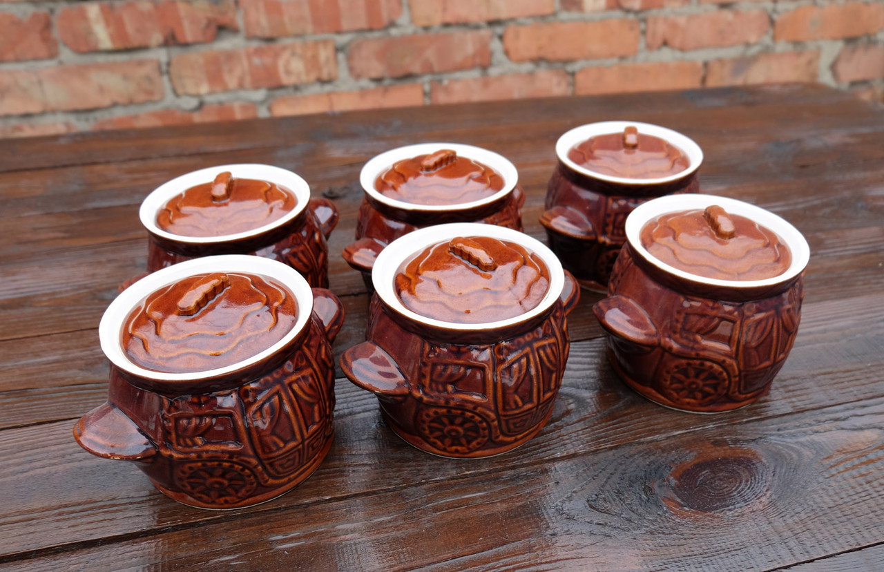 Набір горщиків для духовки «Карета» коричневі кераміка 550 мл 6 шт (763)
