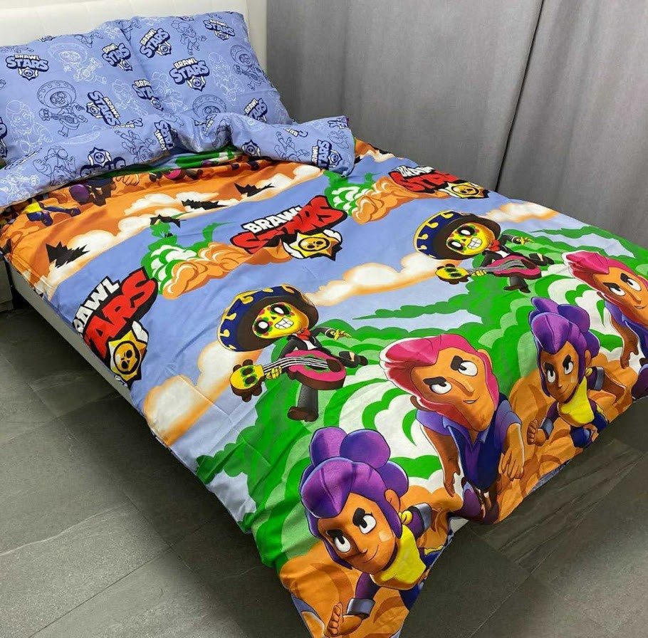Дитяча полуторна постільна білизна Бравл Старс