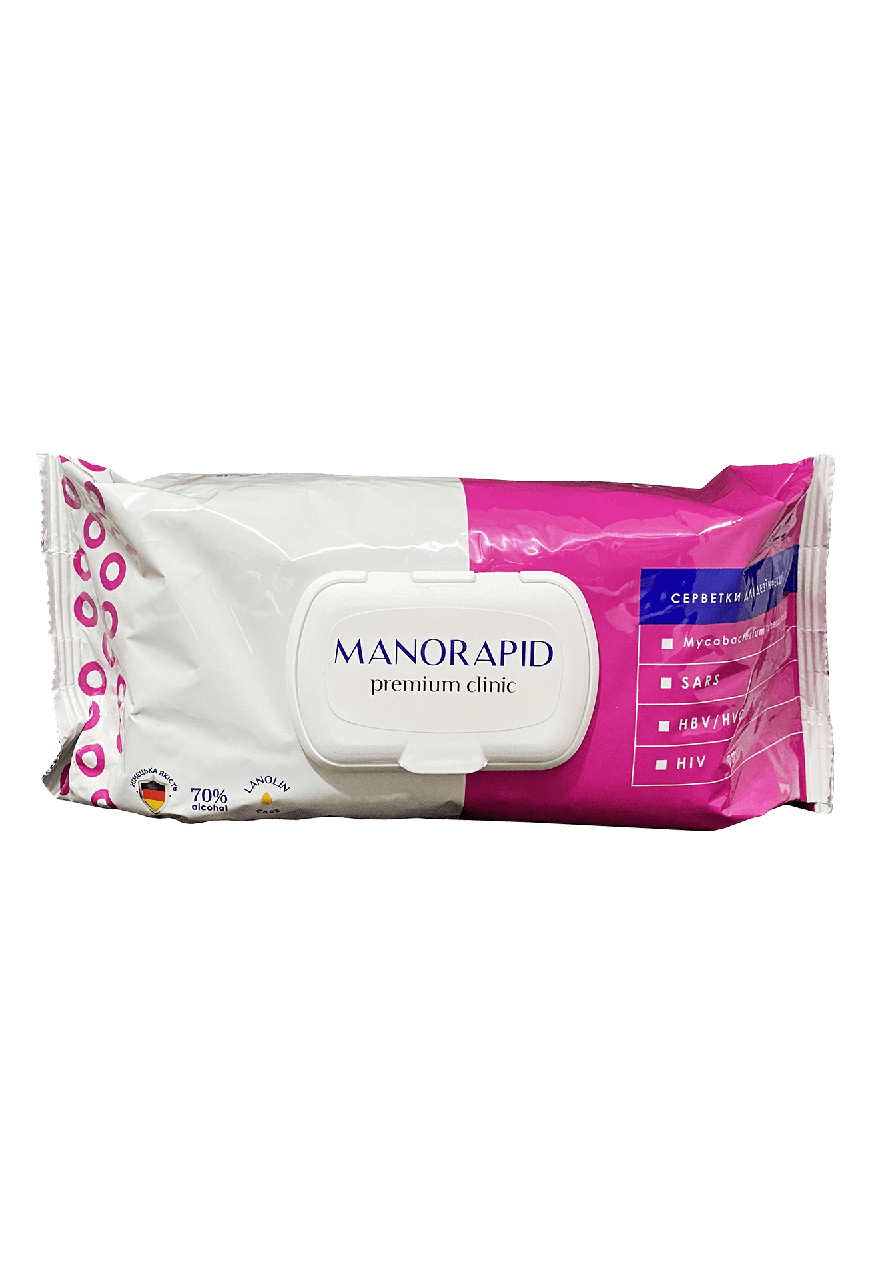 Манорапід преміум клініки (Manorapid) — серветки для дезінфекції рук і медичних приладів, 100 шт., фото 1