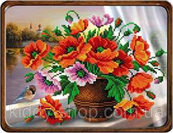 Алмазна вишивка. Картина на картоні "Маки" , розмір 21х25, фото 1