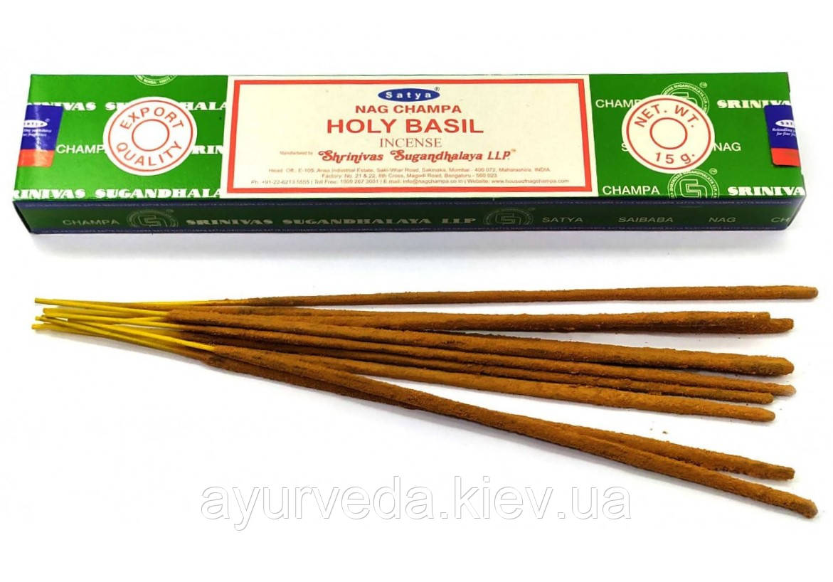 Пахощі Священний Базилік, пильцовые, натуральні, Nag Champa Holly Basil (15gm) Satya