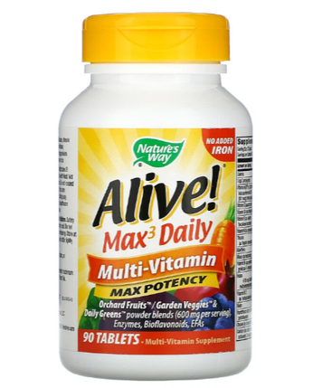 Мультивітаміни Nature's Way Alive! Max3 Daily Multi-Vitamin No Added Iron 90 Tabs, фото 1